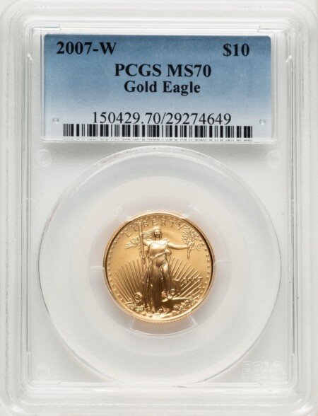 2007-W $10 Quarter-Ounce Gold Eagle, MS Blue Gradient 70 PCGS