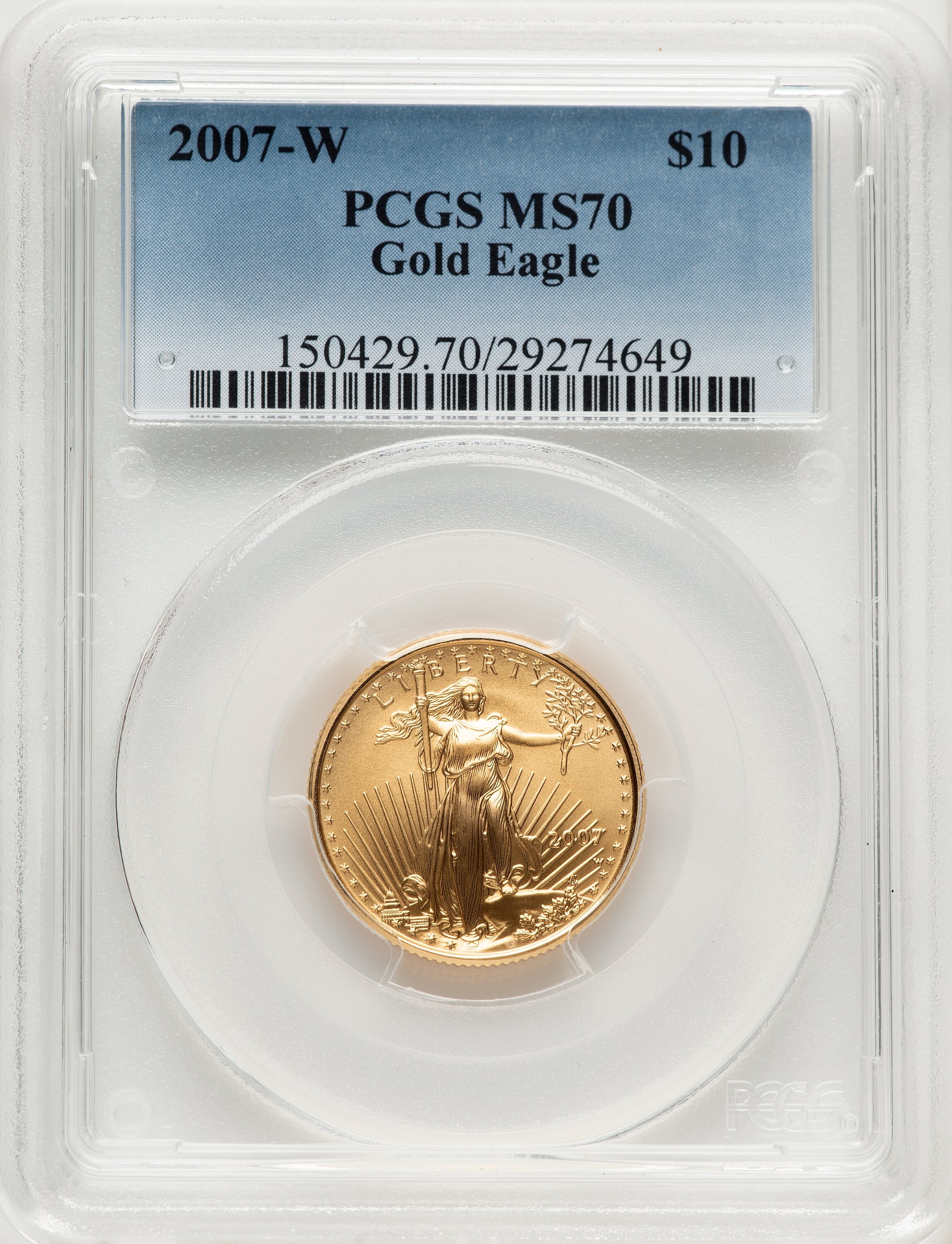2007-W $10 Quarter-Ounce Gold Eagle, MS Blue Gradient 70 PCGS