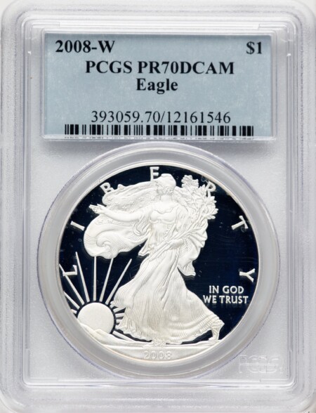 2008-W Proof Silver Eagle 1 oz Blue Label 70 PCGS