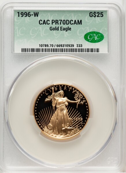 1996-W $25 Half-Ounce Gold Eagle, DC Brown Label 70 CACG