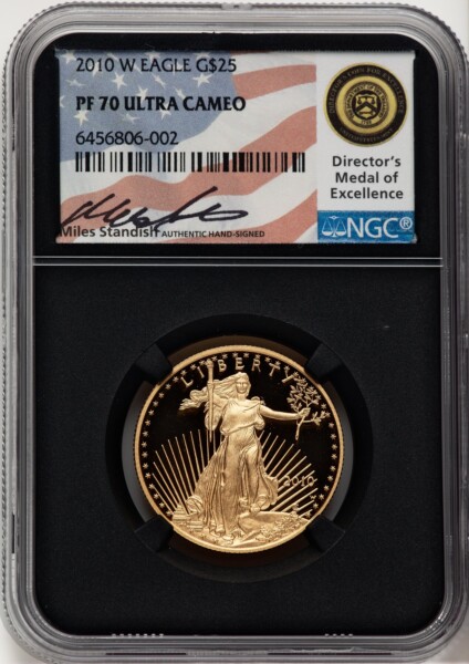 2010-W $25 Half-Ounce Gold Eagle, PR DC Miles Standish 70 NGC