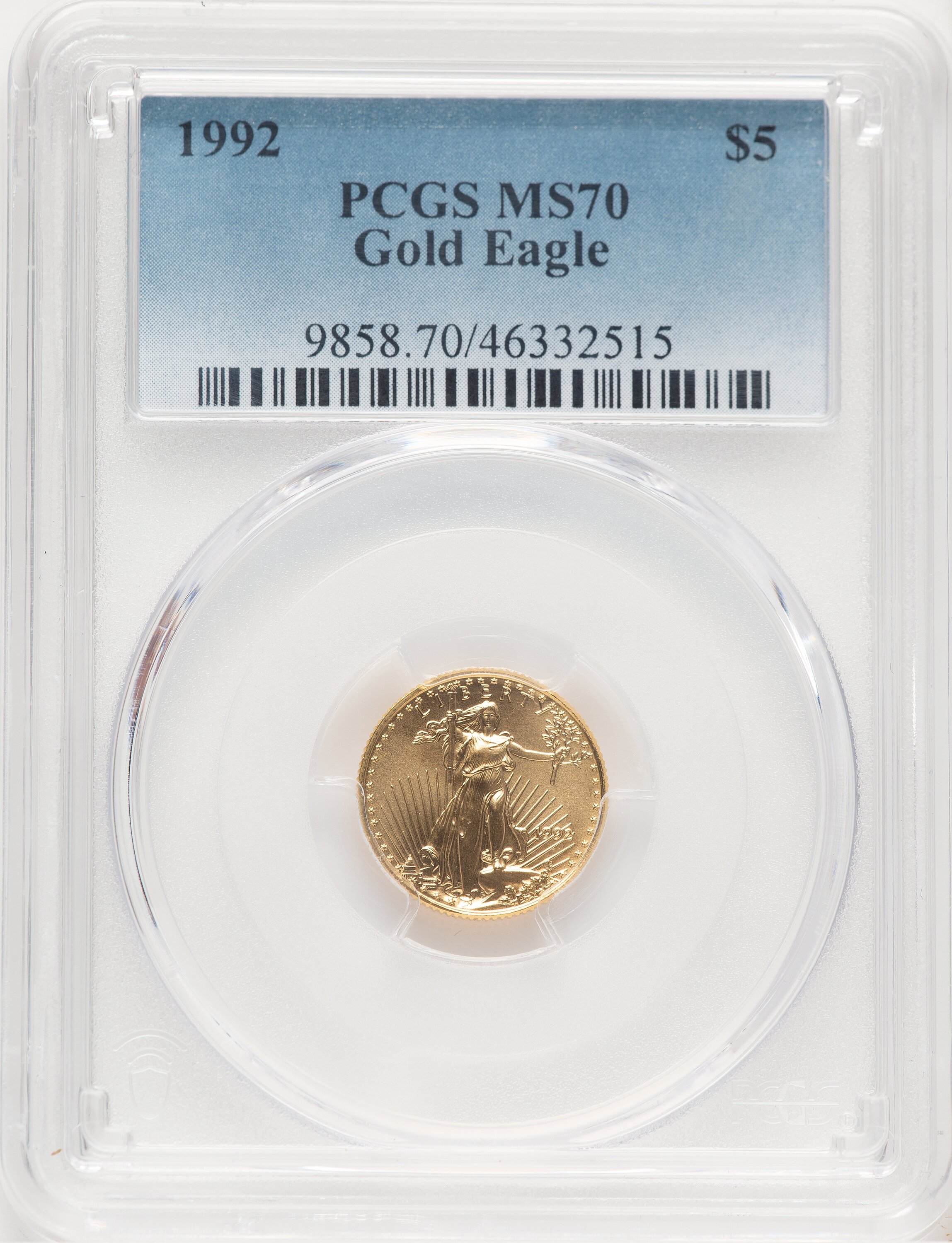 1992 $5 Tenth-Ounce Gold Eagle, MS 70 PCGS
