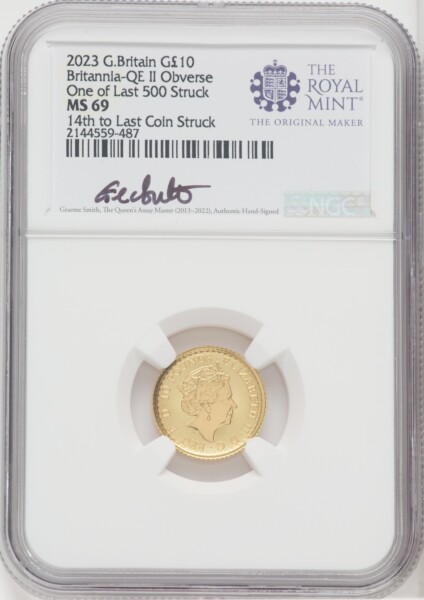 2023 G.B. G10 BRITANNIA-QE II OBVERSE 14TH TO LAST COIN STRUCK 69 NGC