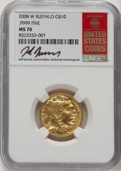 2008-W $10 Quarter-Ounce Gold Buffalo, SP Jeff Garrett Red Book 70 NGC