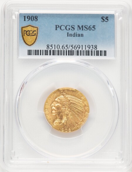 1908 $5 Indian, MS PCGS Secure 65 PCGS