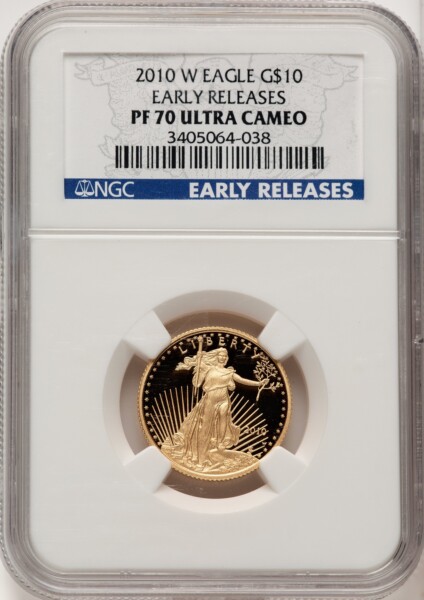 2010-W $10 Quarter-Ounce Gold Eagle First Strike, DC ER Blue 70 NGC