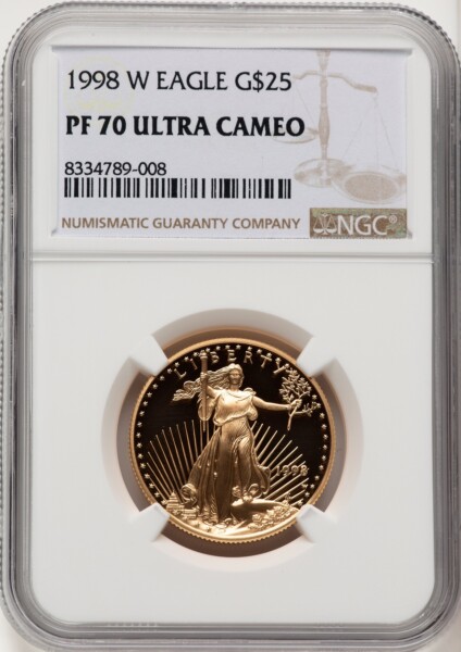 1998-W $25 Half-Ounce Gold Eagle, PR, DC Brown Label 70 NGC