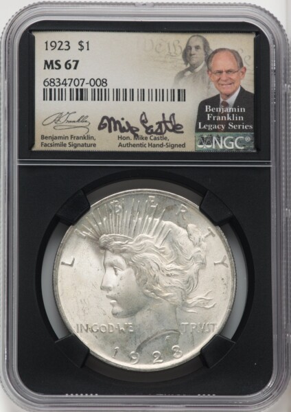 1923 S$1 Mike Castle Blk Core Franklin Series 67 NGC