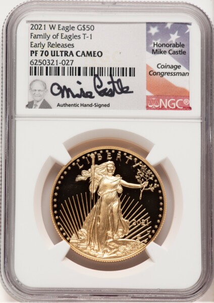 2021-W Type 1 Proof Gold Eagle 1 oz ER Mike Castle 70 NGC