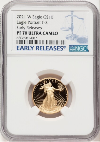 2021-W Type 2 Proof Gold Eagle 1/4 oz ER Blue 70 NGC