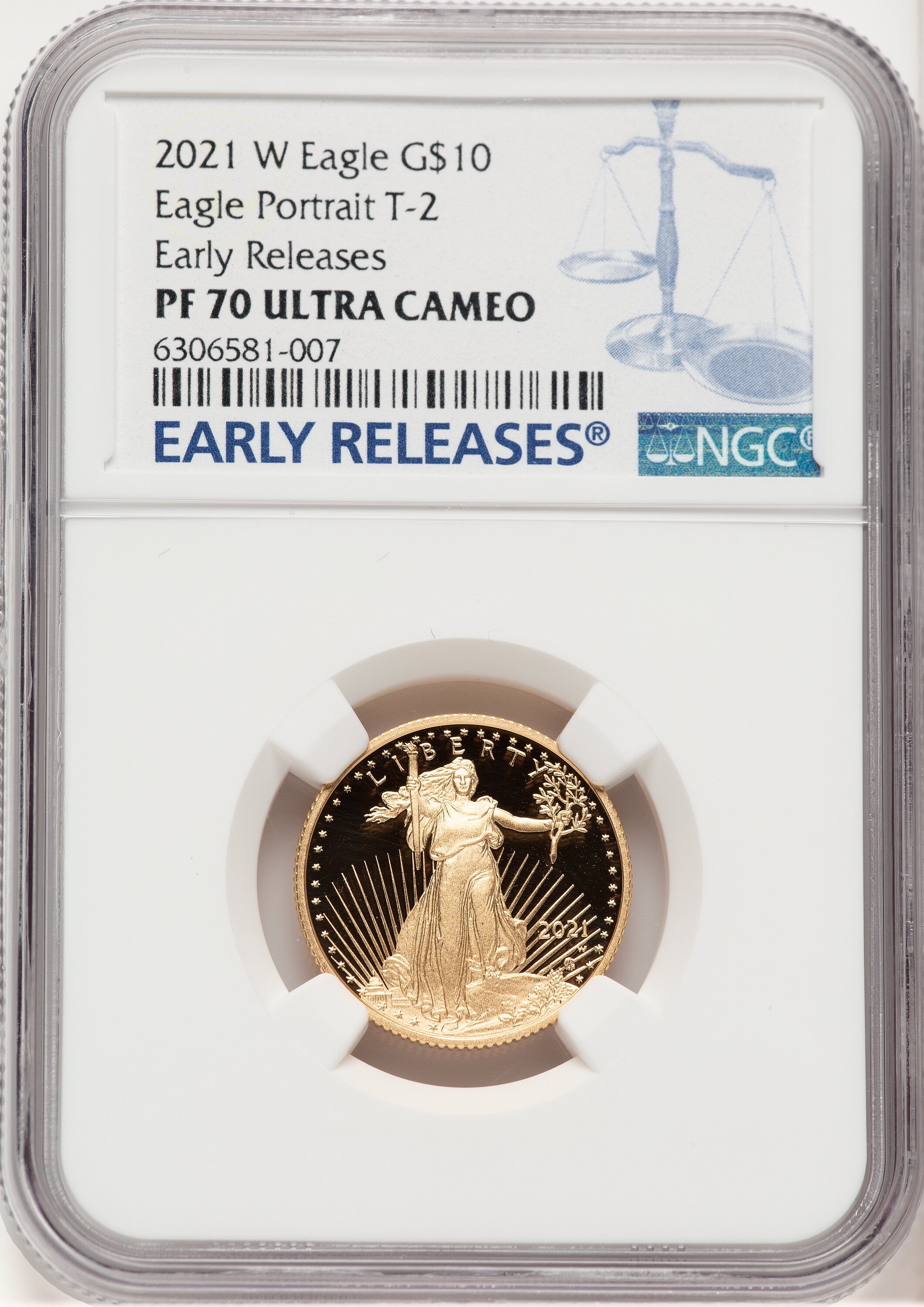 2021-W Type 2 Proof Gold Eagle 1/4 oz ER Blue 70 NGC