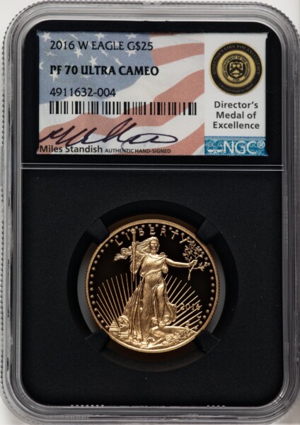 2016-W $25 Half-Ounce Gold Eagle, 30th Anniversary, DC Miles Standish 70 NGC