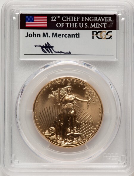 2016-W $50 One-Ounce Gold Eagle, Philadelphia, SP FDI John Mercanti 70 PCGS