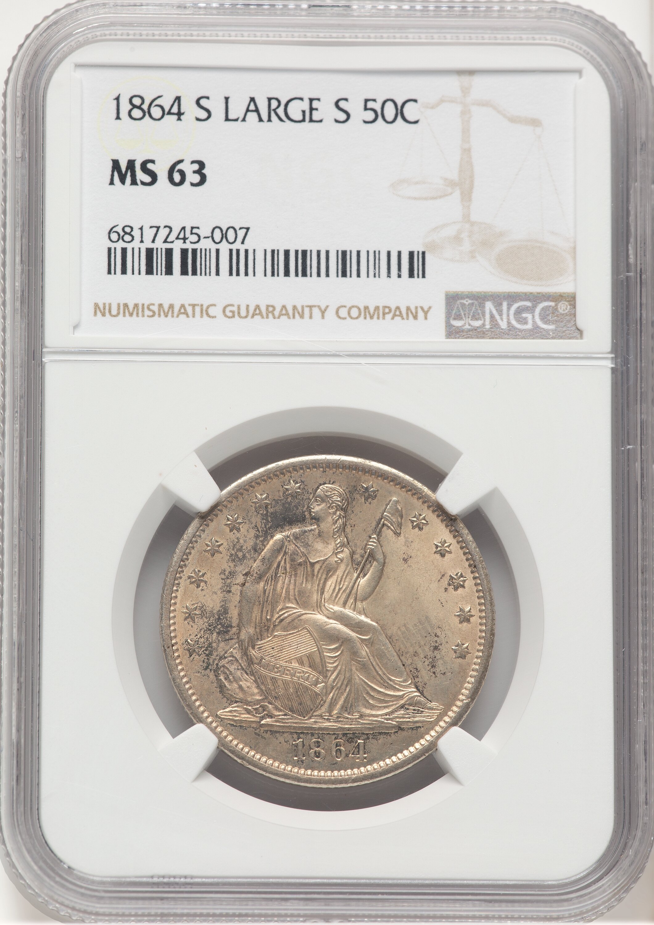 1864-S 50C, WB-1, MS 63 NGC