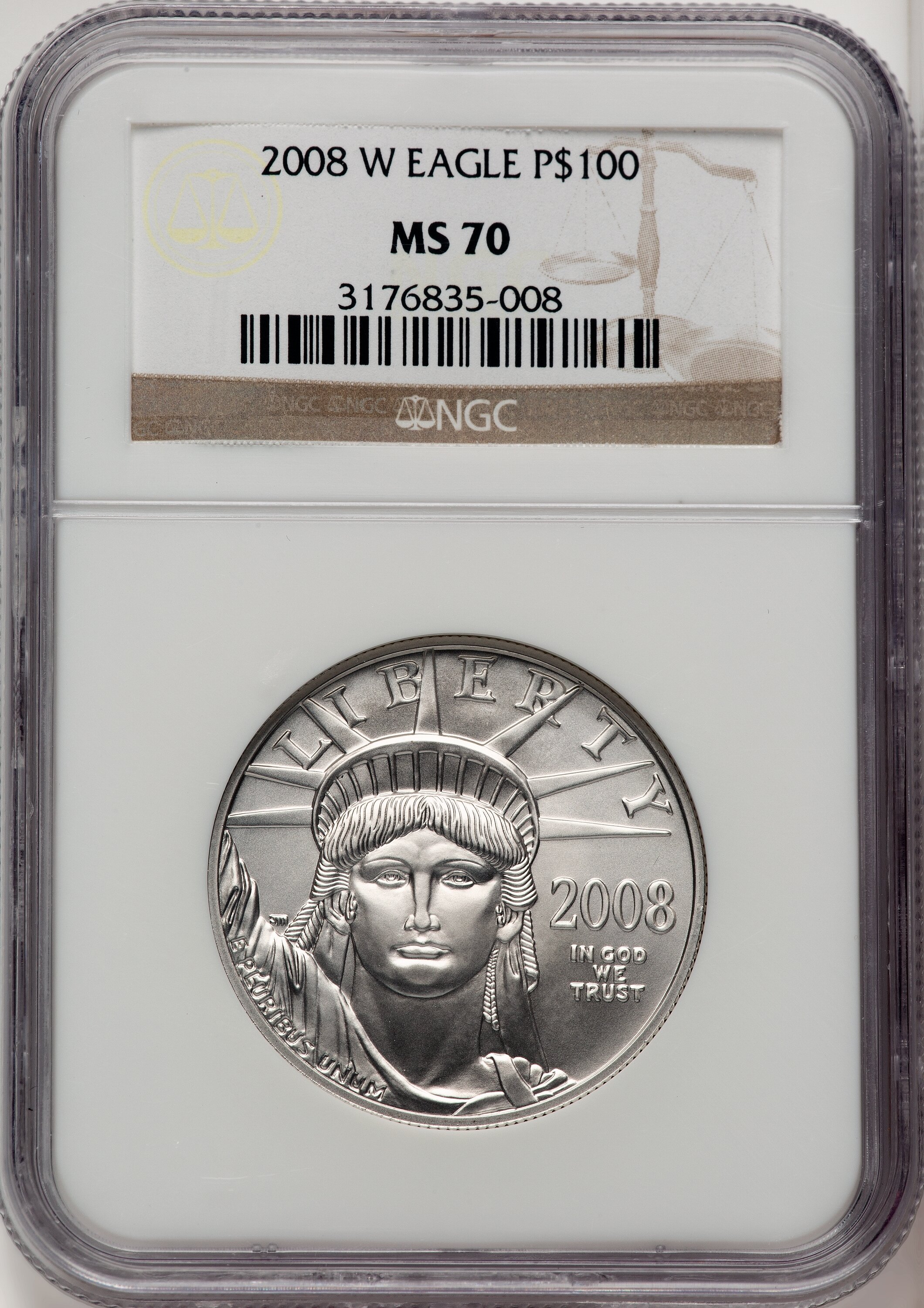2008-W $100 One-Ounce Platinum Eagle, MS 70 NGC