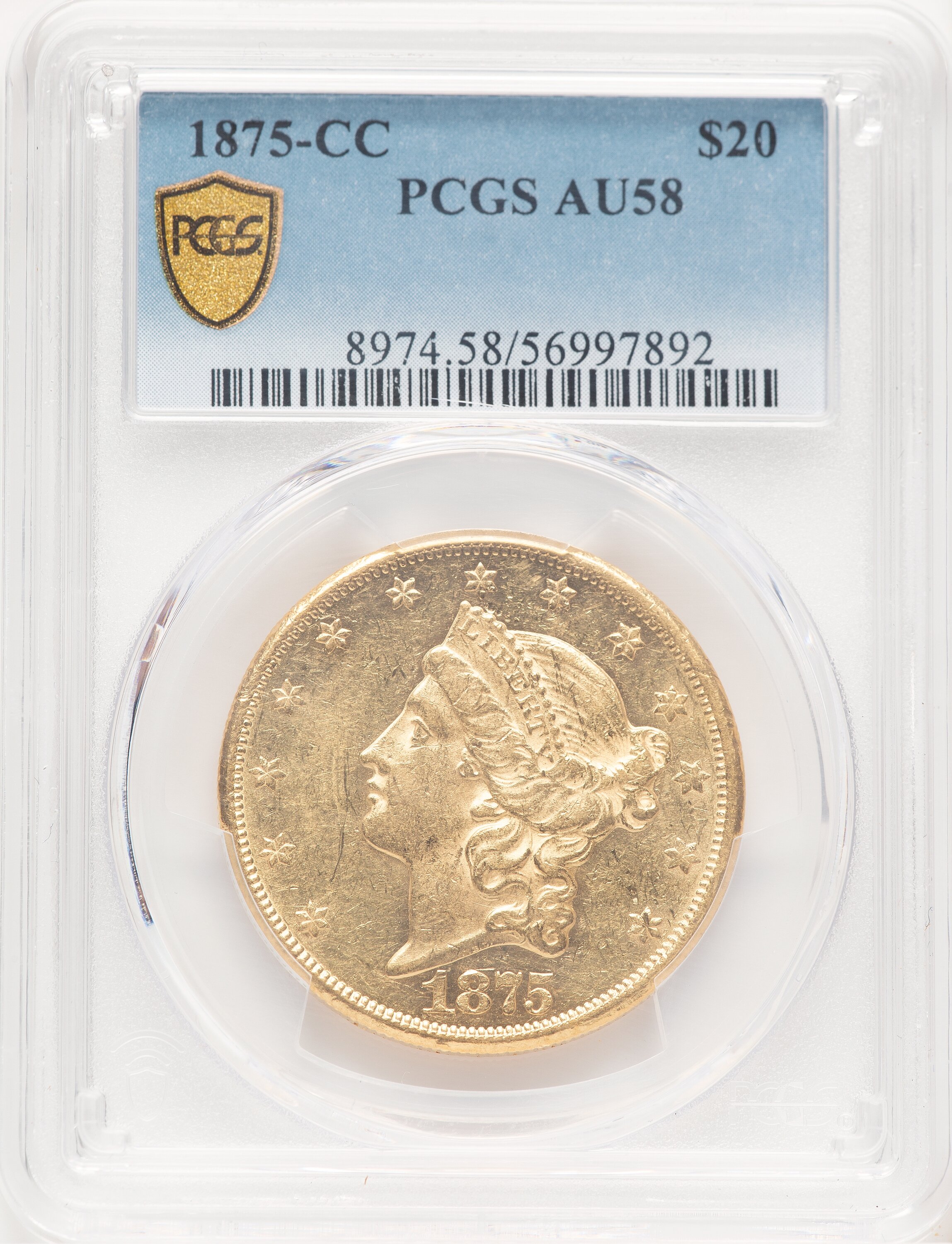 1875-CC $20 PCGS Secure 58 PCGS