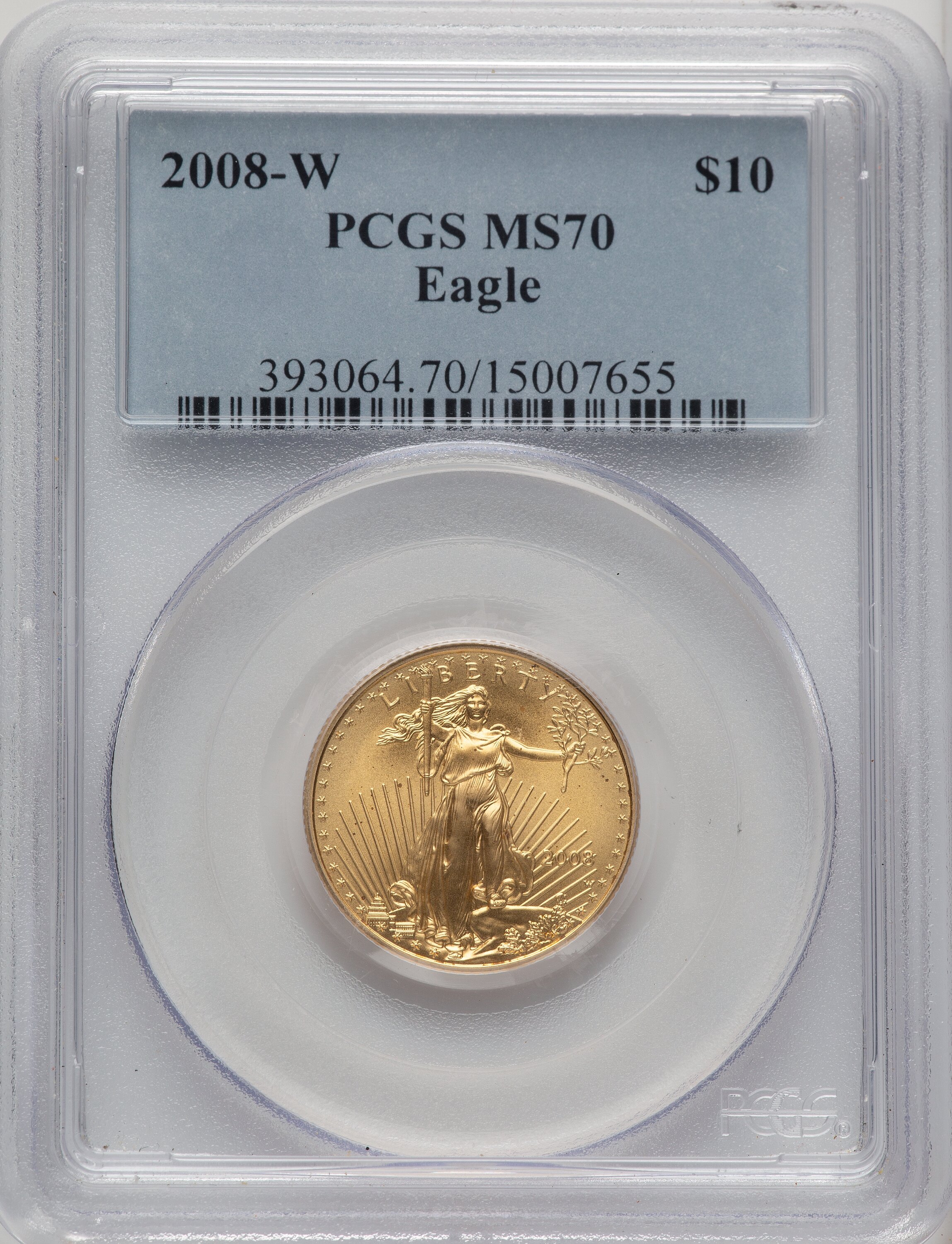 2008-W $10 Quarter-Ounce Gold Eagle, MS Blue Gradient 70 PCGS