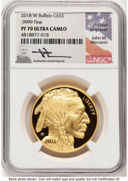 2018-W Proof Gold Buffalo 1 oz John Mercanti 70 NGC