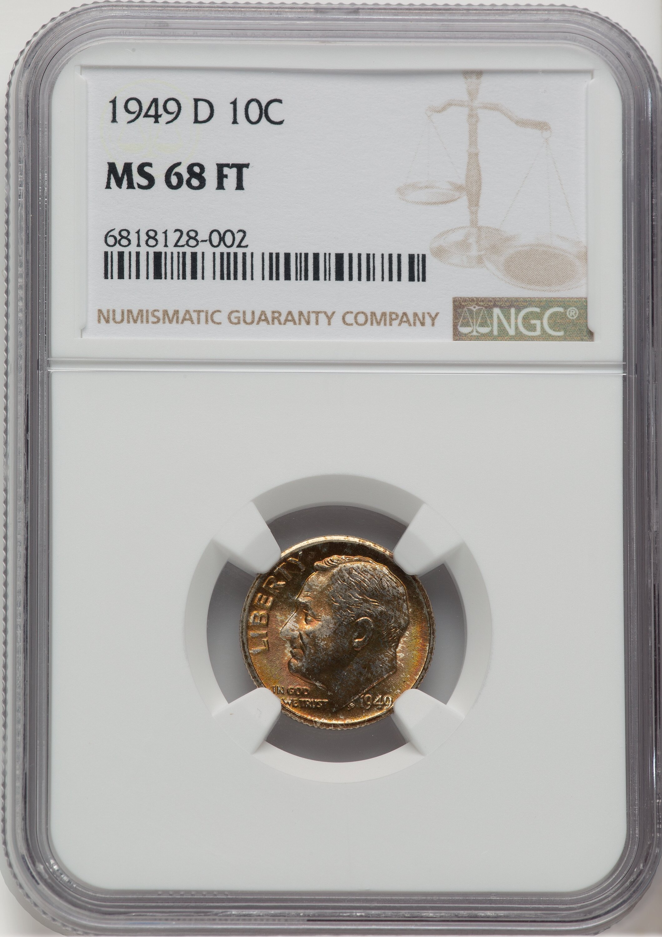 1949-D 10C, FB 68 NGC