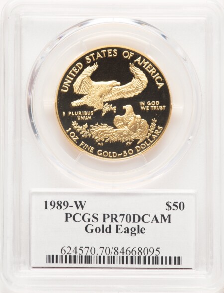 1989-W Proof Gold Eagle 1 oz John Mercanti 70 PCGS