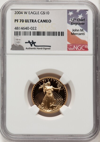 2004-W $10 Quarter-Ounce Gold Eagle, PR, DC John Mercanti 70 NGC