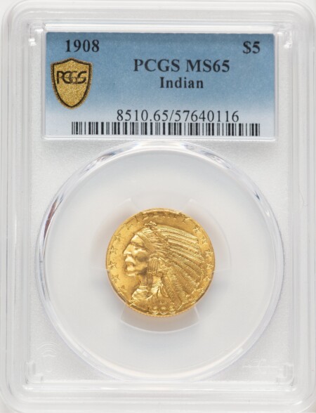 1908 $5 Indian, MS PCGS Secure 65 PCGS