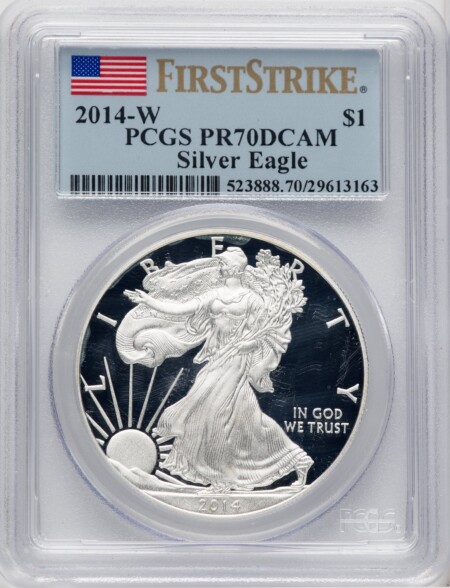 2014-W Proof Silver Eagle 1 oz FS Flag 70 PCGS