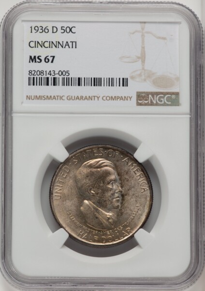 1936-D 50C Cincinnati, MS 67 NGC