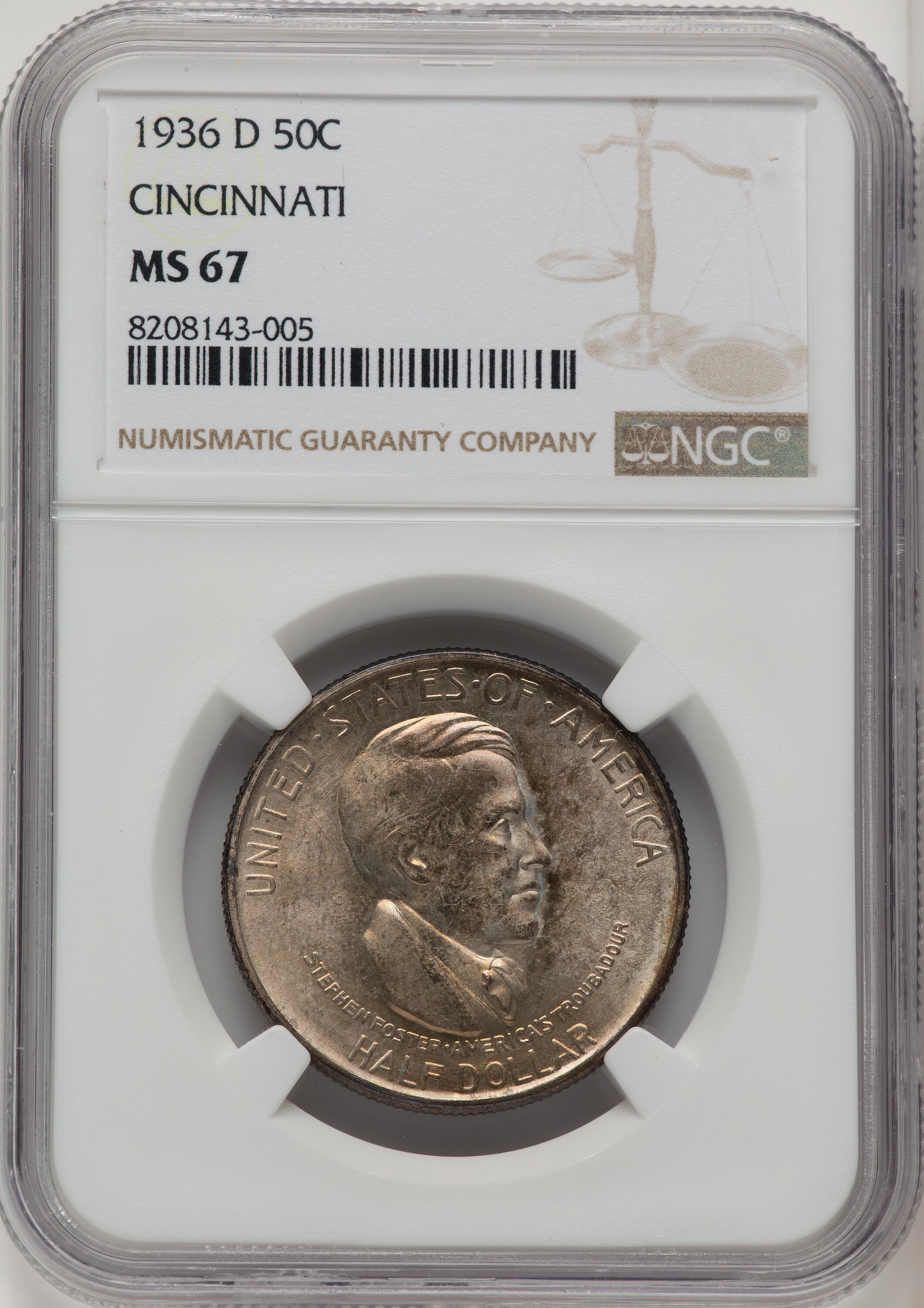 1936-D 50C Cincinnati, MS 67 NGC