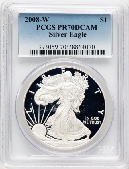 2008-W Proof Silver Eagle 1 oz Blue Gradient 70 PCGS