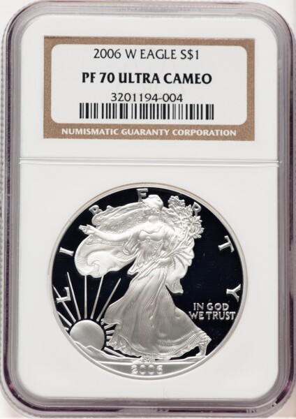 2006-W Proof Silver Eagle 1 oz Brown Label 70 NGC