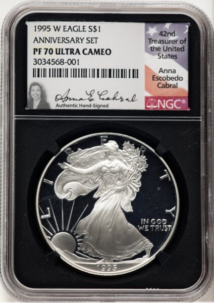 1995-W Proof Silver Eagle 1 oz Anna Cabral Blk Core 70 NGC
