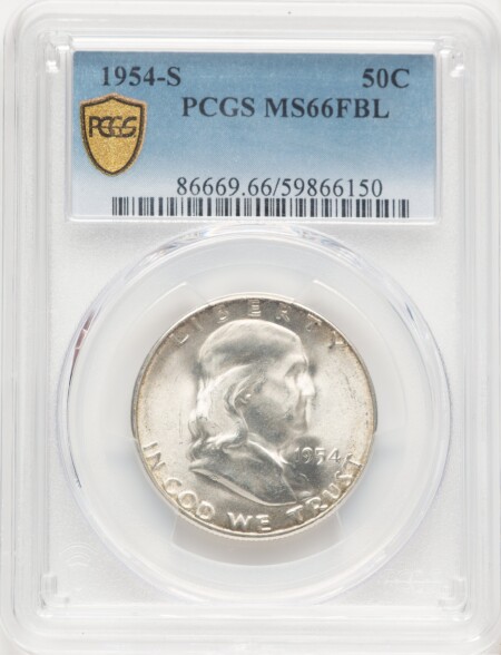 1954-S 50C, FL PCGS Secure 66 PCGS