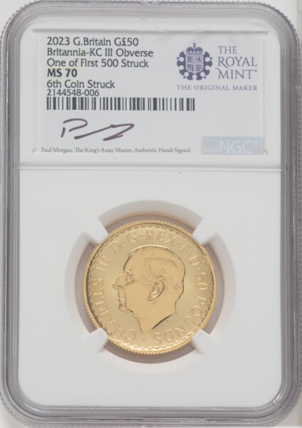 2023 G.B. G50 BRITANNIA-KC III OBVERSE 6TH COIN STRUCK 70 NGC