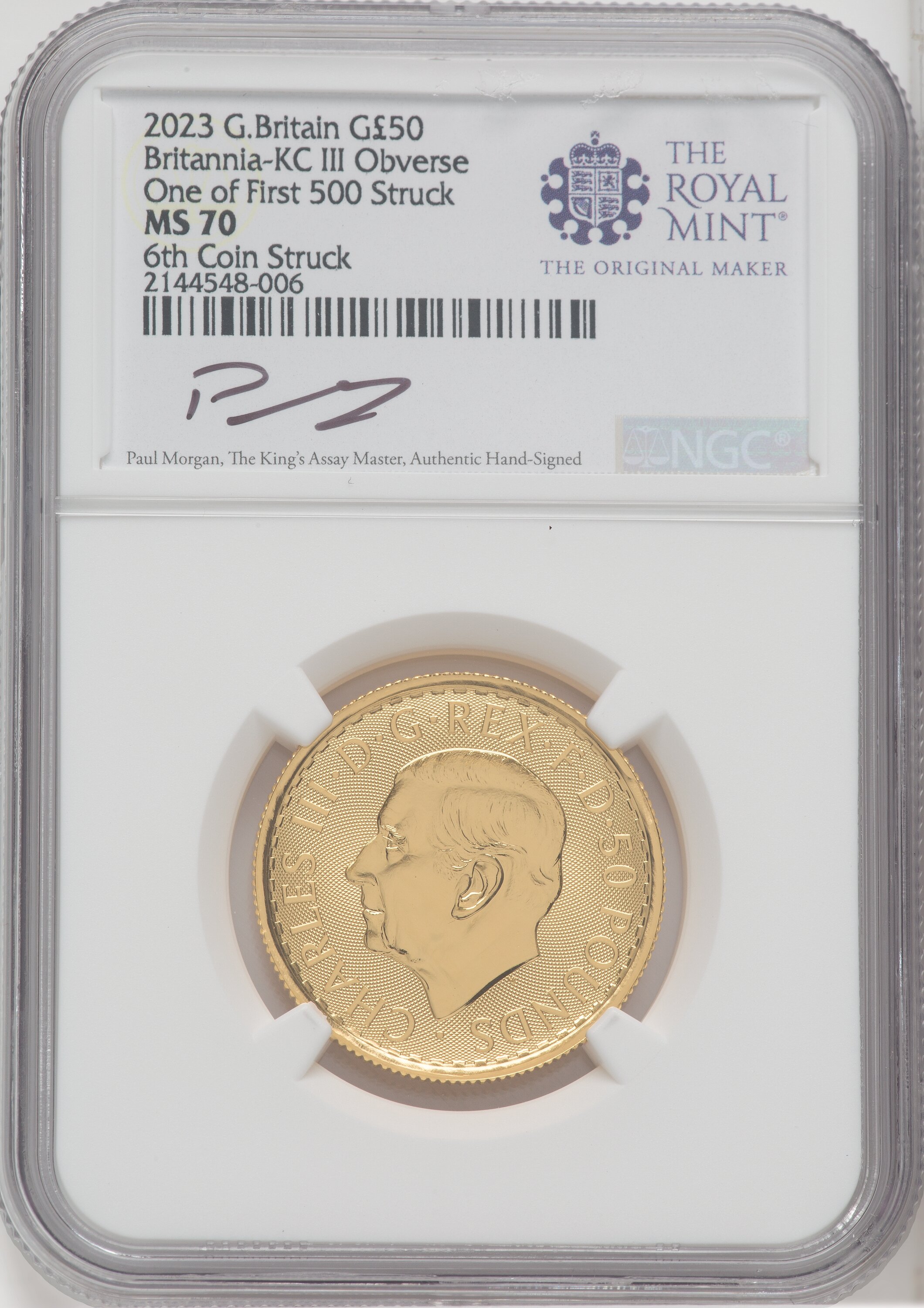 2023 G.B. G50 BRITANNIA-KC III OBVERSE 6TH COIN STRUCK 70 NGC