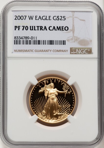2007-W $25 Half-Ounce Gold Eagle, PR DC Brown Label 70 NGC