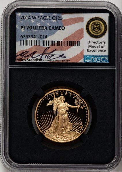2014-W $25 Half-Ounce Gold Eagle, DCAM Miles Standish 70 NGC