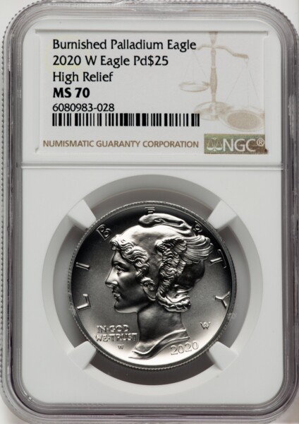 2020-W Palladium Eagle 1 oz Burnished Brown Label 70 NGC