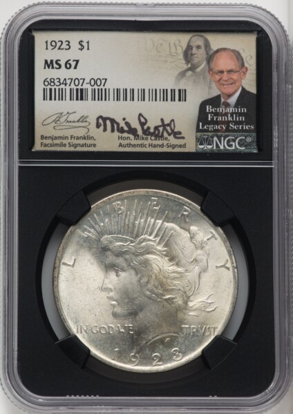 1923 S$1 Mike Castle Blk Core Franklin Series 67 NGC