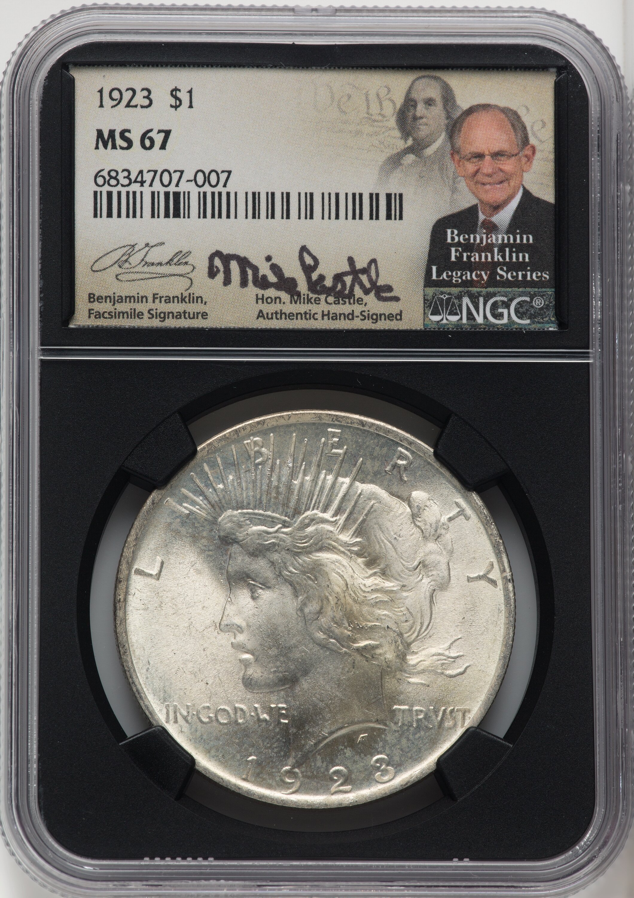 1923 S$1 Mike Castle Blk Core Franklin Series 67 NGC