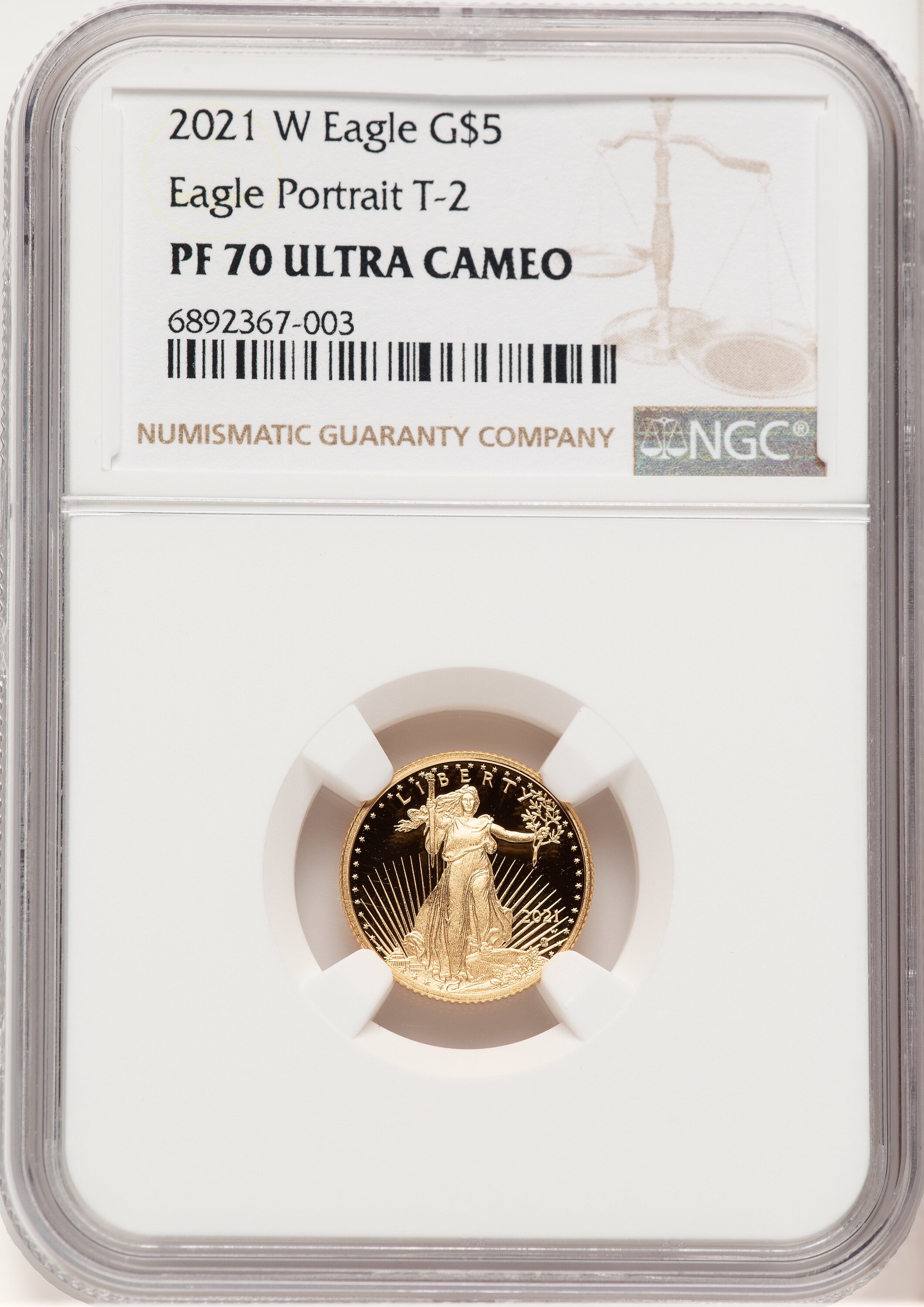 2021-W Type 2 Proof Gold Eagle 1/10 oz Brown Label 70 NGC