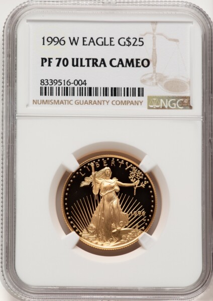 1996-W $25 Half-Ounce Gold Eagle, DC Brown Label 70 NGC