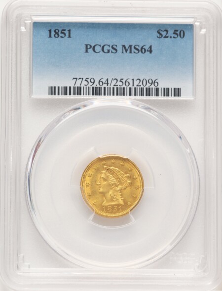 1851 $2 1/2 Blue Gradient 64 PCGS