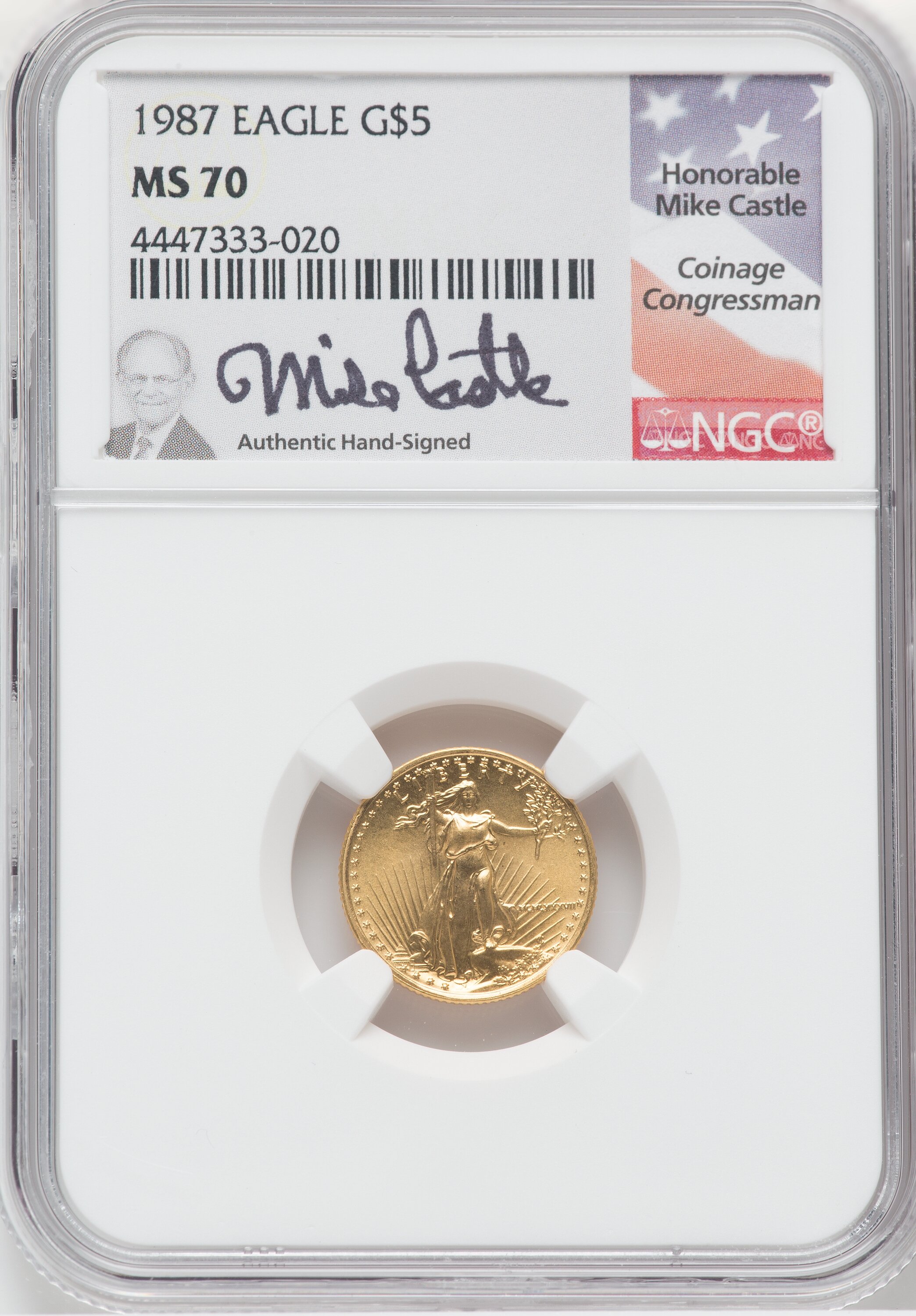 1987 $5 Tenth-Ounce Gold Eagle, MS 70 NGC
