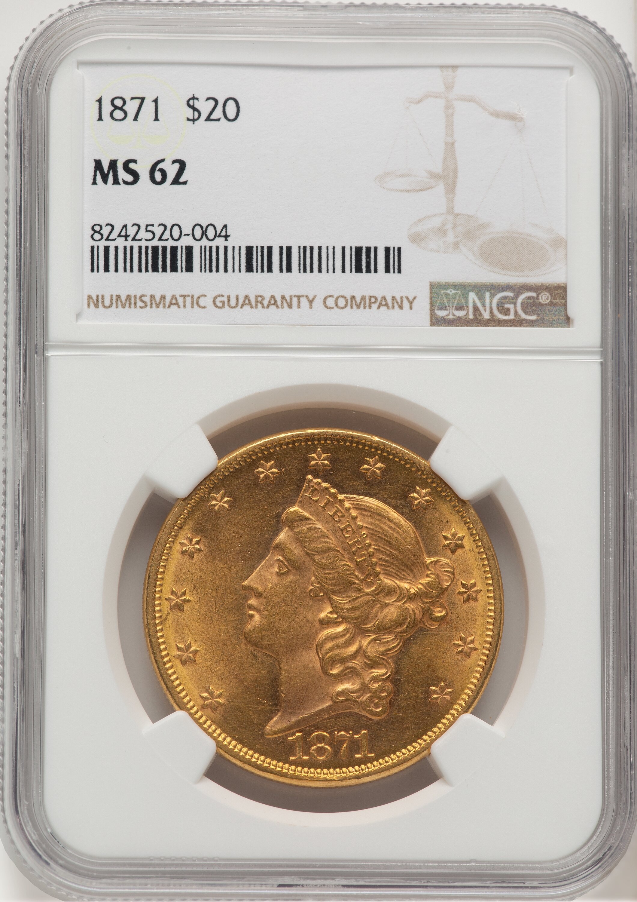 1871 $20 62 NGC