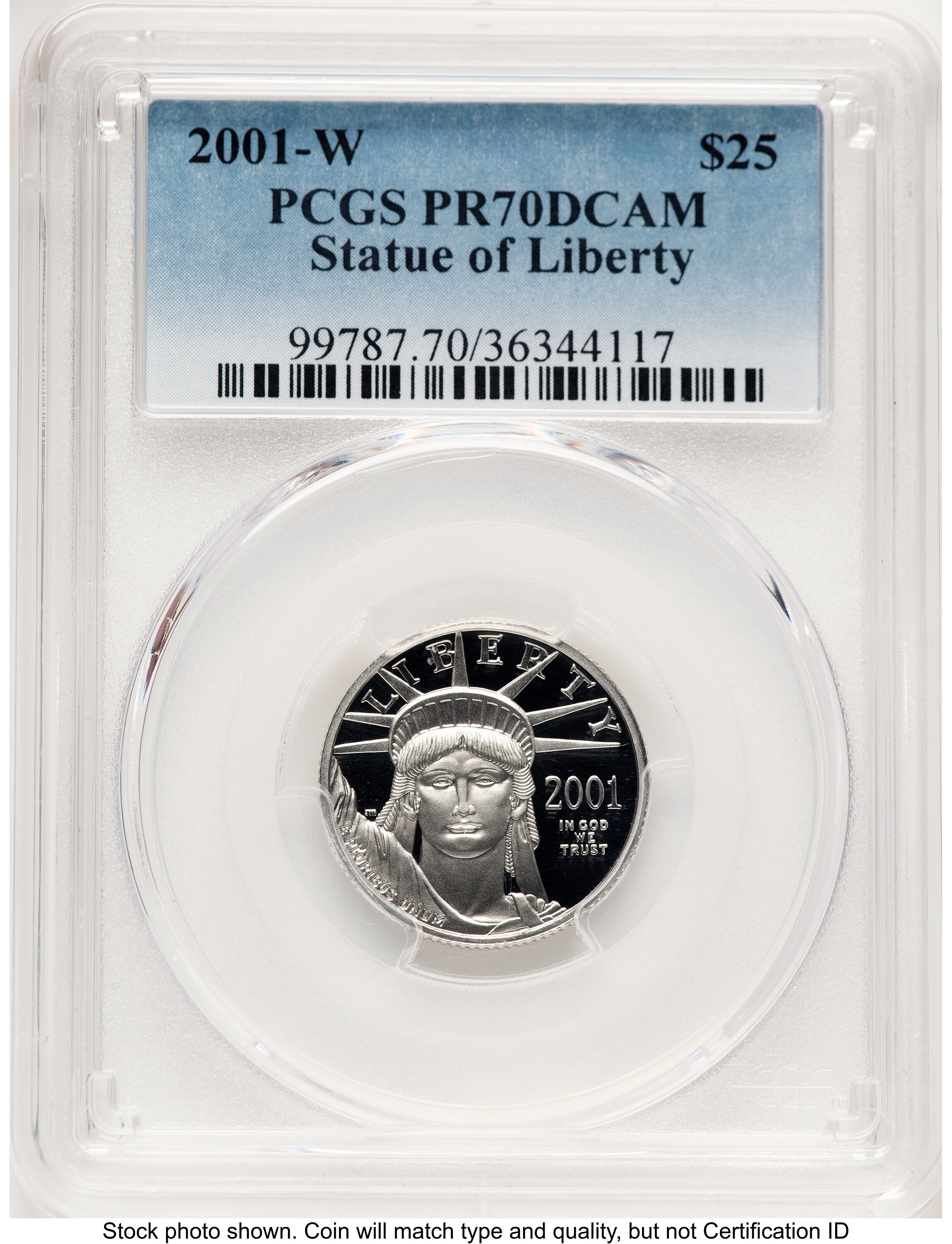 2001-W Proof Platinum Eagle 1/4 oz Blue Gradient 70 PCGS