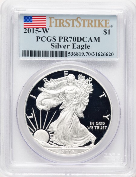 2015-W Proof Silver Eagle 1 oz FS Flag 70 PCGS