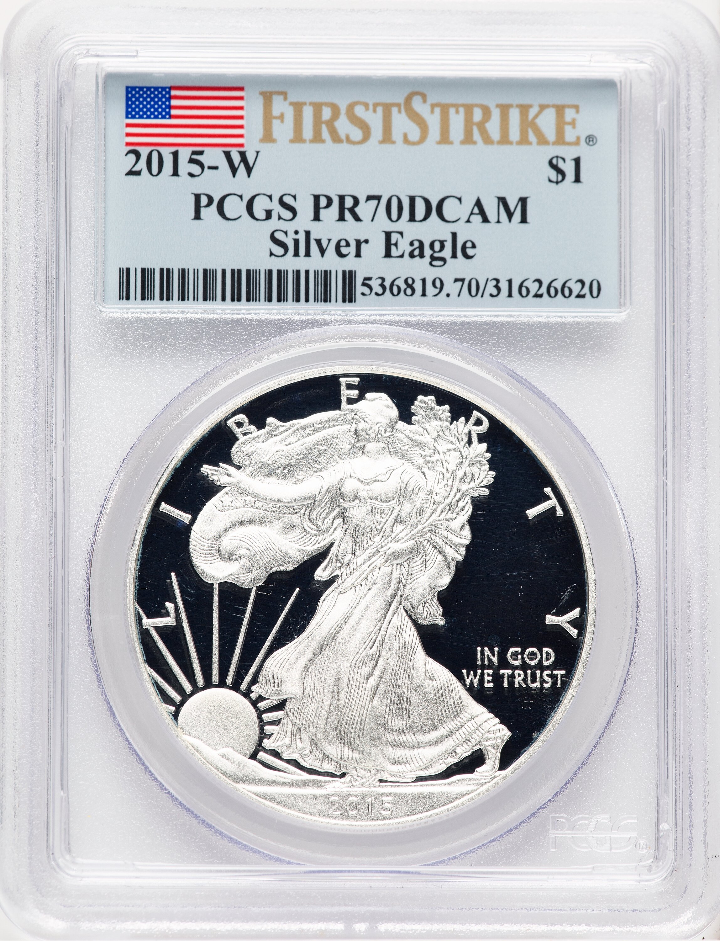2015-W Proof Silver Eagle 1 oz FS Flag 70 PCGS
