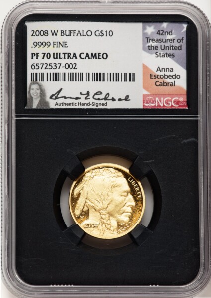 2008-W Proof Gold Buffalo 1/4 oz Anna Cabral Blk Core 70 NGC