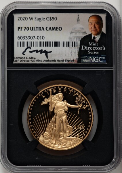 2020-W $50 One-Ounce Gold Eagle, DC Ed Moy Blk Core 70 NGC